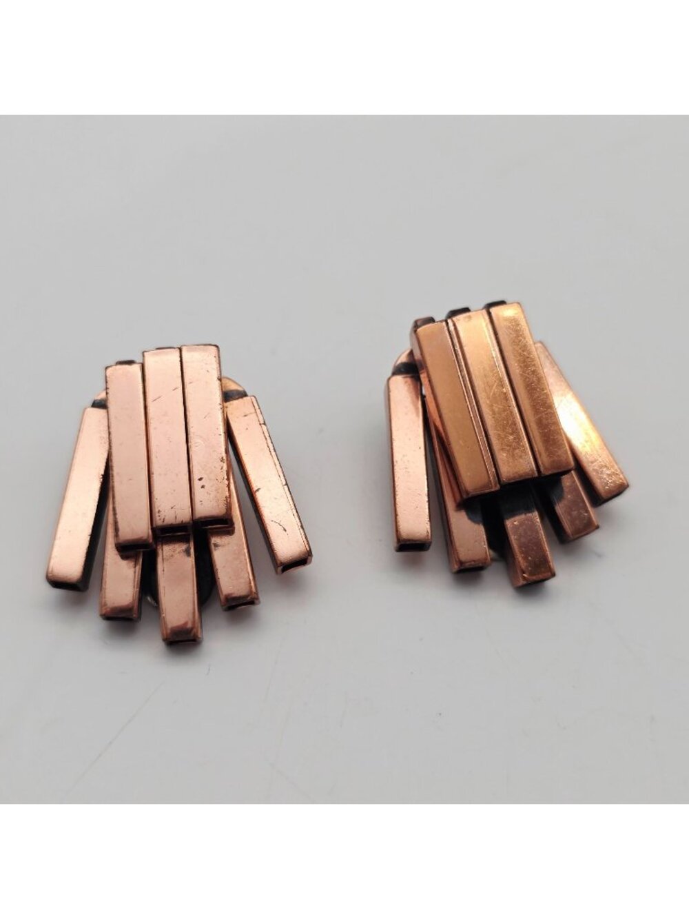 Renoir Copper Clip-On Earrings Geometric Bar Design MCM Jewelry - Picture 1 of 10